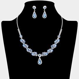 Teardrop Stone Pendant Accent Marquise Flower Stone Cluster Embellished Necklace