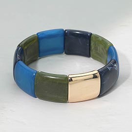 Geometric Marbled Resin Tile Beaded Stretch Bracelet