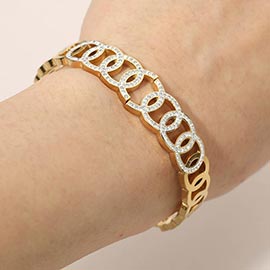 Stainless Steel CZ Pave Circle Link Hinged Bangle Bracelet