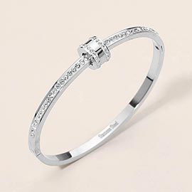 Stainless Steel CZ Pave Hinged Bangle Bracelet