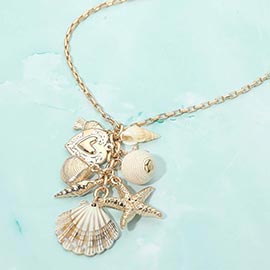 Coastal Sea Life Charm Embellished Drop Necklace