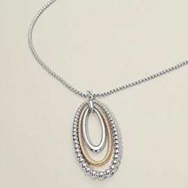 Two Tone Layered Bubble Oval Pendant Long Necklace