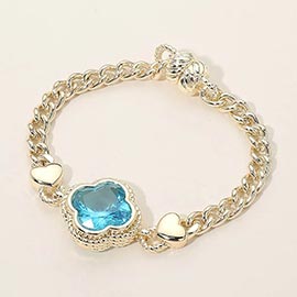 14K Gold Plated CZ Quatrefoil Stone Pointed Magnetic Bracelet