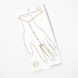 Gold Dipped Delicate Beaded Quatrefoil Accent Hand Chain Magnetic Bracelet