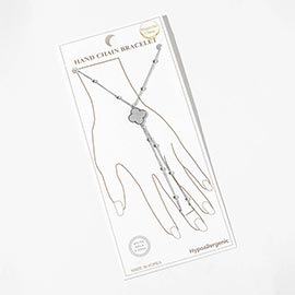 White Gold Dipped Beaded Mother of Pearl Quatrefoil Accent Hand Chain Magnetic Bracelet