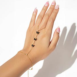 Gold Dipped Butterfly Charm Link Hand Chain Magnetic Bracelet