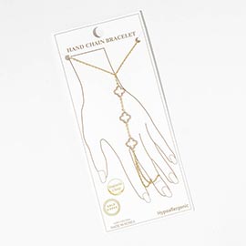 Gold Dipped CZ Pave Open Quatrefoil Link Hand Chain Magnetic Bracelet