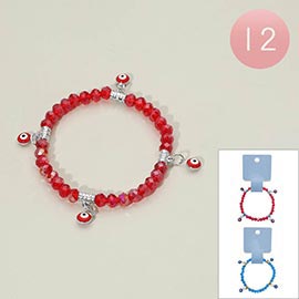 12PCS - Evil Eye Charm Faceted Beaded Stretch Bracelets