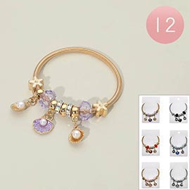 12PCS - Pearl Accent Shell Charm Starfish Beaded Stretch Bracelets