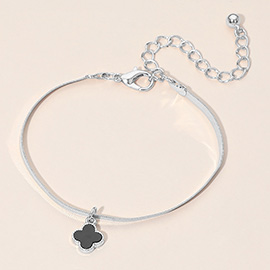 Silver Dipped Quatrefoil Charm Herringbone Chain Bracelet