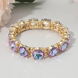 Round Stone Cluster Beaded Stretch Evening Bracelet