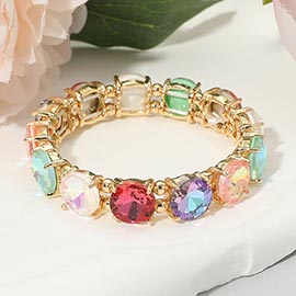 Round Stone Cluster Beaded Stretch Evening Bracelet