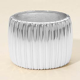 Bold Wide Ribbed Metal Hinged Bangle Bracelet