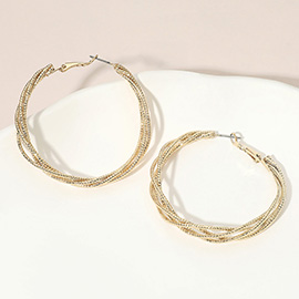 Gold Dipped Layered Textured Hoop Earrings