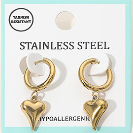 Stainless Steel Heart Charm Drop Dangle Huggie Hoop Earrings