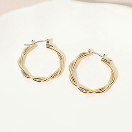 Gold Dipped Twisted Pin Catch Hoop Earrings