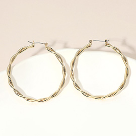 Gold Dipped Twisted Pin Catch Hoop Earrings