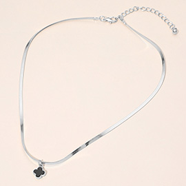 Silver Dipped Quatrefoil Pendant Herringbone Chain Necklace