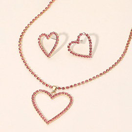 Gold Dipped Rhinestone Pave Open Heart Pendant Necklace