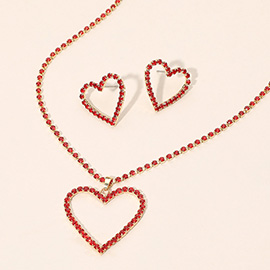 Gold Dipped Rhinestone Pave Open Heart Pendant Necklace