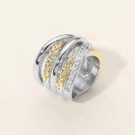 Bold Two Tone CZ Pave Multi Band Statement Ring