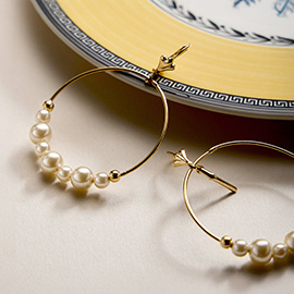 18K Gold Filled Pearl Beaded Hoop Drop Dangle Earrings