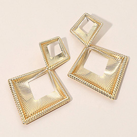 Bold Textured Metal Geometric Open Square Drop Statement Earrings