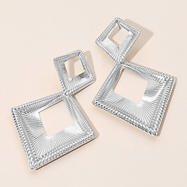 Bold Textured Metal Geometric Open Square Drop Statement Earrings