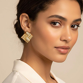 18K Gold Filled Textured Geometric Square Earrings