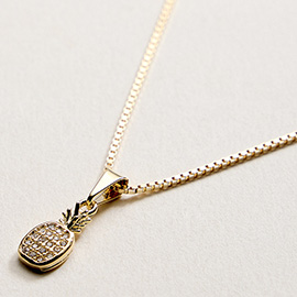 18K Gold Filled CZ Stone Paved Pineapple Pendant Necklace