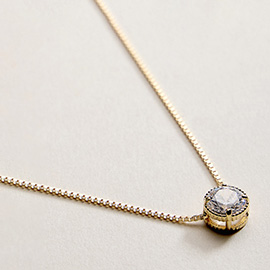 18K Gold Filled Round Solitaire CZ Pendant Necklace