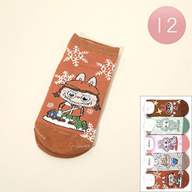 12Pairs - Monster Bunny Character Printed Ankle Socks