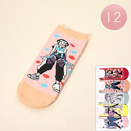 12Pairs - Kpop Demon Hunters HUNTRIX Character Printed Ankle Socks