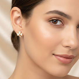 18K Gold Filled CZ Pave Clover Stud Earrings