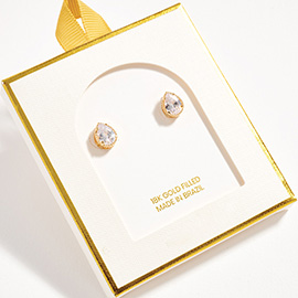 18K Gold Filled Pear Halo CZ Stud Earrings