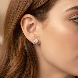 18K Gold Filled Round Halo CZ Stud Earrings