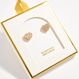 18K Gold Filled CZ Pave Heart Stud Earrings