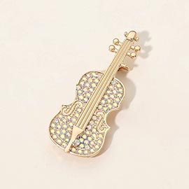 Stone Embellished Violin Pin Brooch