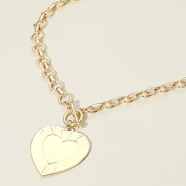 Heart Pendant Chunky Chain Toggle Necklace
