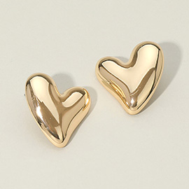Metal Puffy Heart Stud Earrings