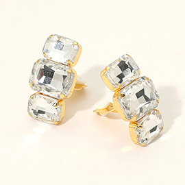 Triple Rectangular Faceted Stone Evening Clip On Earrings