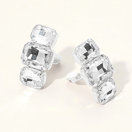 Triple Rectangular Faceted Stone Evening Clip On Earrings
