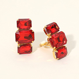 Triple Rectangular Faceted Stone Evening Clip On Earrings