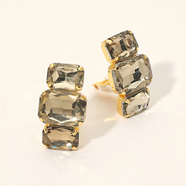 Triple Rectangular Faceted Stone Evening Clip On Earrings