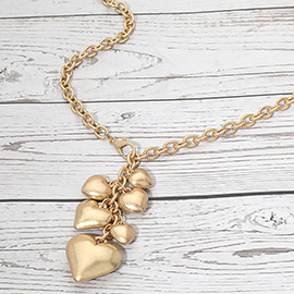Chunky Puffy Heart Cluster Drop Chain Long Necklace
