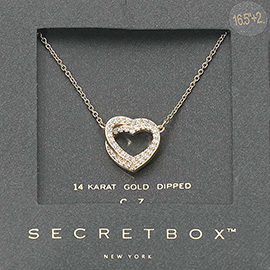 SECRET BOX_14K Gold Dipped CZ Stone Paved Layered Heart Pendant Necklace