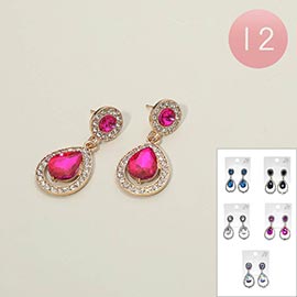 12Pairs - Teardrop Stone Cluster Drop Earrings