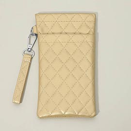 Faux Leather Quilted Sunglasses Phone Case Pouch Bag
