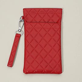 Faux Leather Quilted Sunglasses Phone Case Pouch Bag