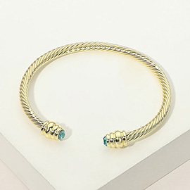 CZ Stone Tip Twisted Cable Cuff Bracelet